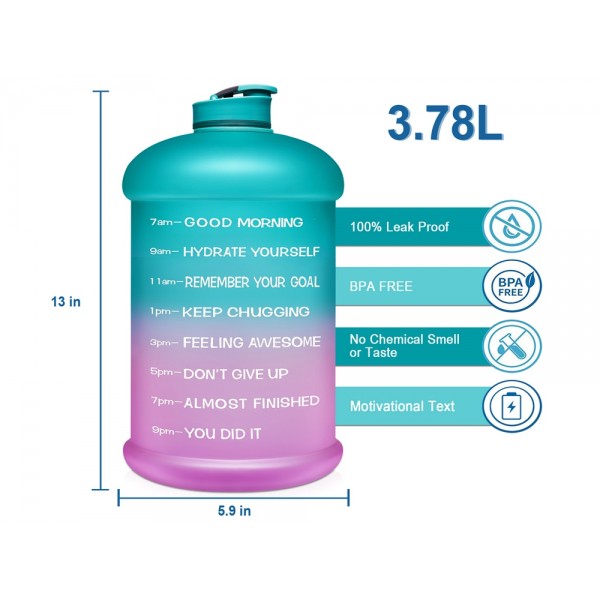 128oz Leakproof BPA Free Fitness Sports Water Bottle with Motivational Time Marker to Ensure You Drink Enough Water Throughout The Day