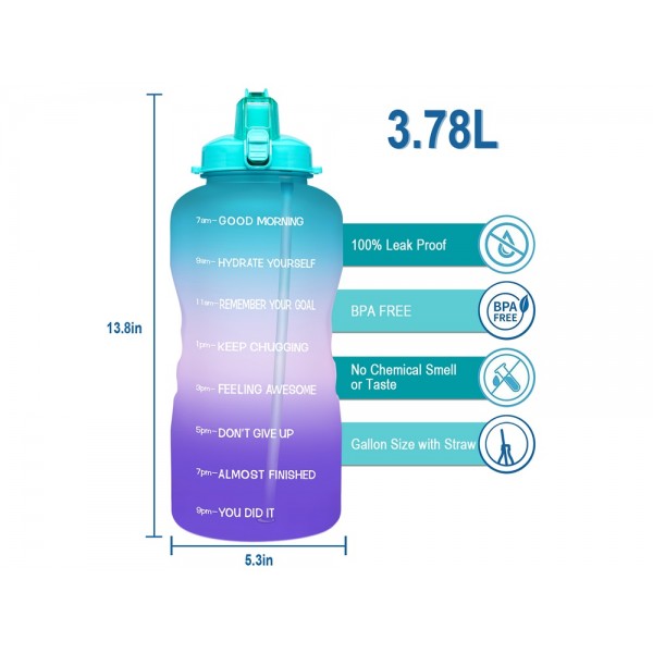 Large 1 Gallon/128 OZ (When Full) Motivational BPA Free Leakproof Water Bottle with Straw & Time Marker Perfect for Fitness Gym Camping Outdoor Sports