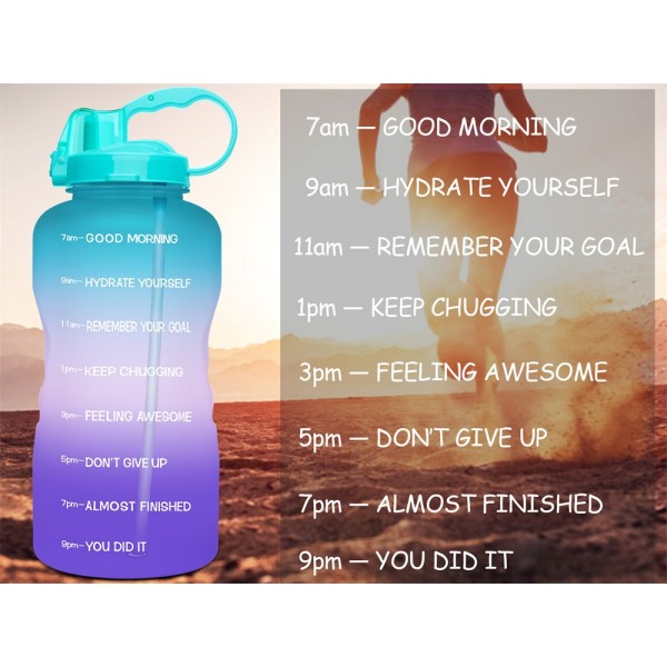 Large 1 Gallon/128 OZ (When Full) Motivational BPA Free Leakproof Water Bottle with Straw & Time Marker Perfect for Fitness Gym Camping Outdoor Sports